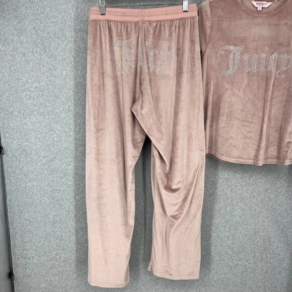 Juicy Couture Velour Sleep Wide Pant Set Size M Light Pink Rhinestone Spellout - Picture 3 of 15